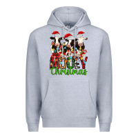 Heather Grey christmas three cows mooey christmas Premium Hoodie - MaliasSmallBusiness
