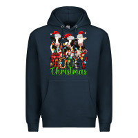 Navy christmas three cows mooey christmas Premium Hoodie - MaliasSmallBusiness