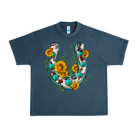 Midnight Navy cowhide sunflower horseshoe Urban Heavy Tee - Zillion Design Studio