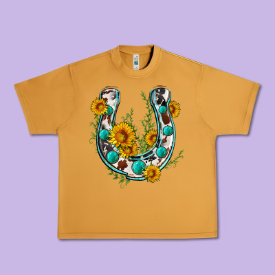 Cowhide Sunflower Horseshoe Urban Heavy Tee Designed By Zillion Design Studio