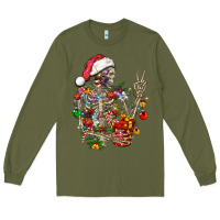 Army Green Christmas lights and skeleton Long Sleeve Tee - FaDigitalArtStudio