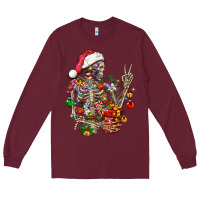 Burgundy Christmas lights and skeleton Long Sleeve Tee - FaDigitalArtStudio