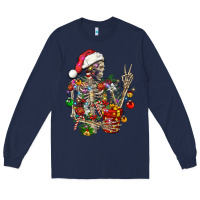 Navy Christmas lights and skeleton Long Sleeve Tee - FaDigitalArtStudio