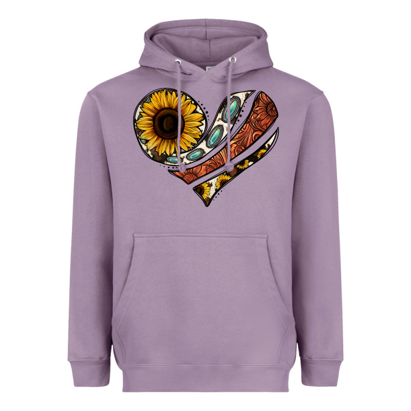 Western Sunflower Cowhide  Heart Heavyweight Hoodie by Jasminsmagicworld | Teevron