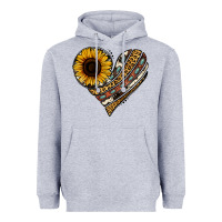Heather Grey western sunflower leopard cowhide heart Heavyweight Hoodie - Jasminsmagicworld