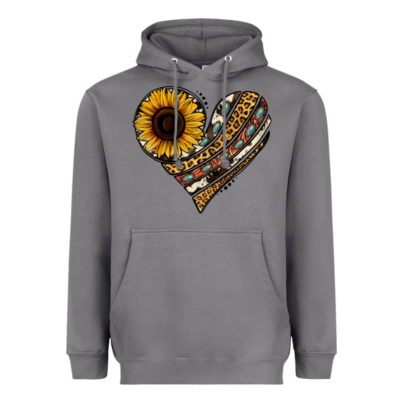Western Sunflower Leopard Cowhide Heart Heavyweight Hoodie by Jasminsmagicworld | Teevron