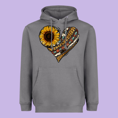 Western Sunflower Leopard Cowhide Heart Heavyweight Hoodie Designed By Jasminsmagicworld