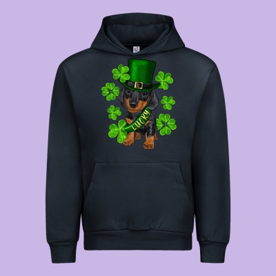 St. Patrick's Day Lucky Dachshund Puppy Urban Hoodie Designed By Ranaportraitstore