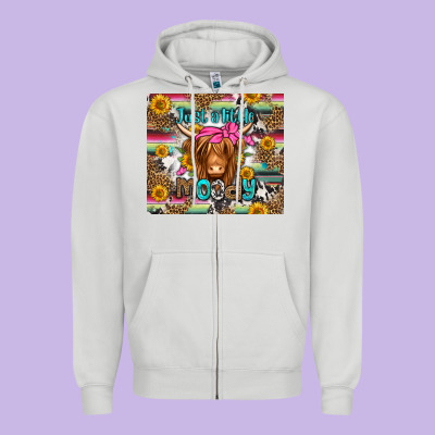 Just A Little Moody Long Haired Cow Zipper Hoodie Designed By Jasminsmagicworld