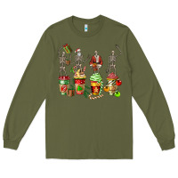 Army Green christmas skeleton coffee cups Long Sleeve Tee - FaDigitalArtStudio