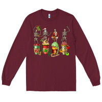 Burgundy christmas skeleton coffee cups Long Sleeve Tee - FaDigitalArtStudio