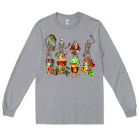 Heather Grey christmas skeleton coffee cups Long Sleeve Tee - FaDigitalArtStudio