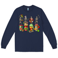 Navy christmas skeleton coffee cups Long Sleeve Tee - FaDigitalArtStudio