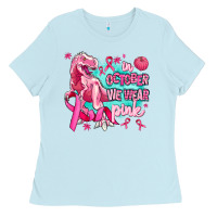 Baby Blue dinosaur  in october we wear pink Ladies Tee - AdoDesignShop