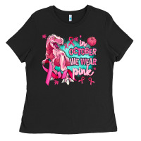 Dinosaur  In October We Wear Pink Ladies Tee | Teevron