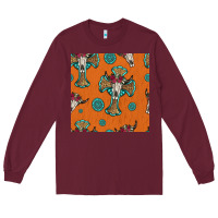 Burgundy western cross and bull skull seamless pattern Long Sleeve Tee - HRA Design Shop