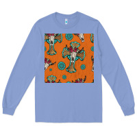 Colony Blue western cross and bull skull seamless pattern Long Sleeve Tee - HRA Design Shop