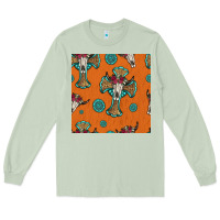 Matcha western cross and bull skull seamless pattern Long Sleeve Tee - HRA Design Shop