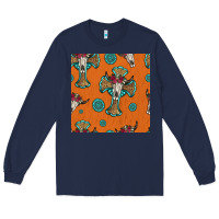 Navy western cross and bull skull seamless pattern Long Sleeve Tee - HRA Design Shop