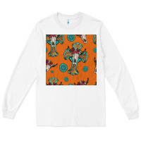 White western cross and bull skull seamless pattern Long Sleeve Tee - HRA Design Shop