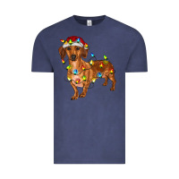 Vintage Denim dachshund with christmas lights Vintage Tee - RanaPortraitStore