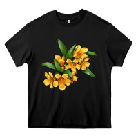 Black Yellow Jessamine Flower Illustrations Heavy Core Tee - LillyAllenDesigns
