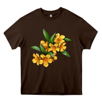Chocolate Brown Yellow Jessamine Flower Illustrations Heavy Core Tee - LillyAllenDesigns