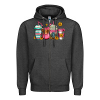 Charcoal Heather longhaired cow coffee cups Zipper Hoodie - Jasminsmagicworld