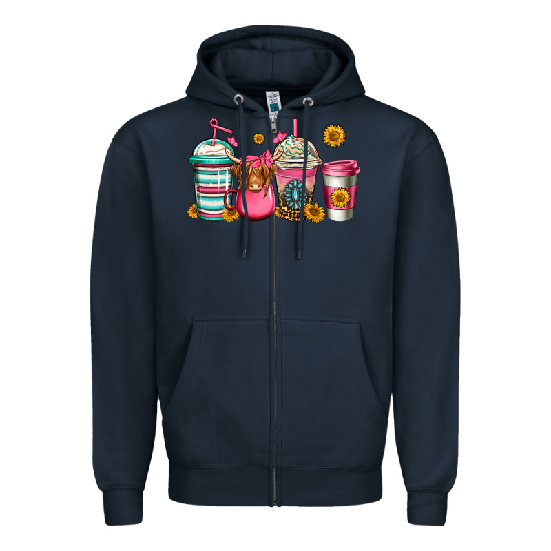 Longhaired Cow Coffee Cups Zipper Hoodie by Jasminsmagicworld | Teevron