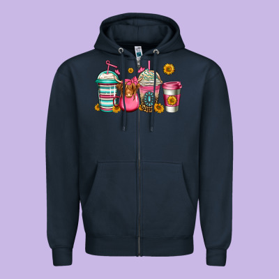 Longhaired Cow Coffee Cups Zipper Hoodie Designed By Jasminsmagicworld