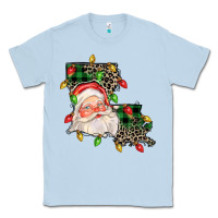 Dusty Blue Louisiana map christmas santa Classic Tee - FaDigitalArtStudio