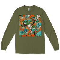 Army Green western bull skull seamless pattern Long Sleeve Tee - HRA Design Shop