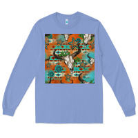 Colony Blue western bull skull seamless pattern Long Sleeve Tee - HRA Design Shop