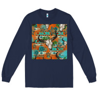 Navy western bull skull seamless pattern Long Sleeve Tee - HRA Design Shop