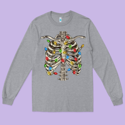 Christmas Rib Cage Long Sleeve Tee Designed By Fadigitalartstudio