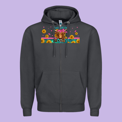 Just A Little Moody Long Haired Cow Zipper Hoodie Designed By Jasminsmagicworld