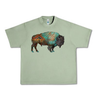 Oil Green aztec bison Urban Heavy Tee - RanaPortraitStore
