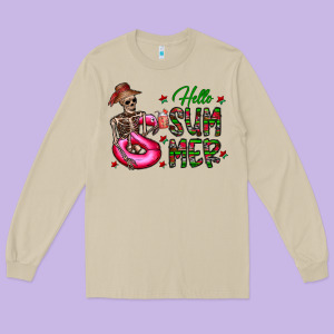 Hello Summer Long Sleeve Tee Designed By Cowhidedigitalart
