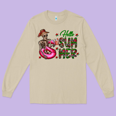 Hello Summer Long Sleeve Tee Designed By Cowhidedigitalart