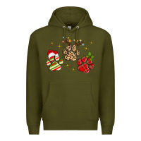 Army Green christmas paws Premium Hoodie - MaliasSmallBusiness