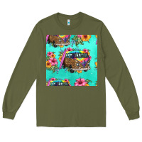 Army Green floral hippie truck seamless pattern Long Sleeve Tee - HRA Design Shop