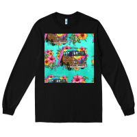 Black floral hippie truck seamless pattern Long Sleeve Tee - HRA Design Shop