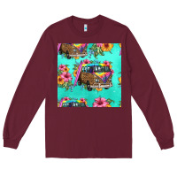 Burgundy floral hippie truck seamless pattern Long Sleeve Tee - HRA Design Shop
