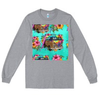 Heather Grey floral hippie truck seamless pattern Long Sleeve Tee - HRA Design Shop