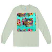 Matcha floral hippie truck seamless pattern Long Sleeve Tee - HRA Design Shop