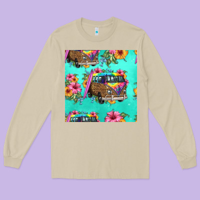 Floral Hippie Truck Seamless Pattern Long Sleeve Tee Designed By Hra Design Shop