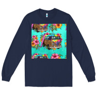 Navy floral hippie truck seamless pattern Long Sleeve Tee - HRA Design Shop