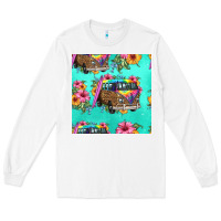 White floral hippie truck seamless pattern Long Sleeve Tee - HRA Design Shop