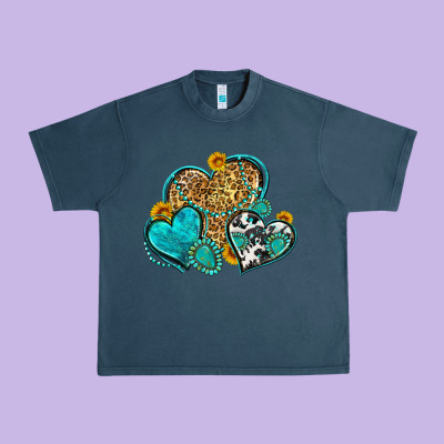 Western Turquoise Hearts Urban Heavy Tee Designed By Zillion Design Studio