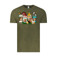 Vintage Olive farm animals coffee cups Vintage Tee - Zillion Design Studio